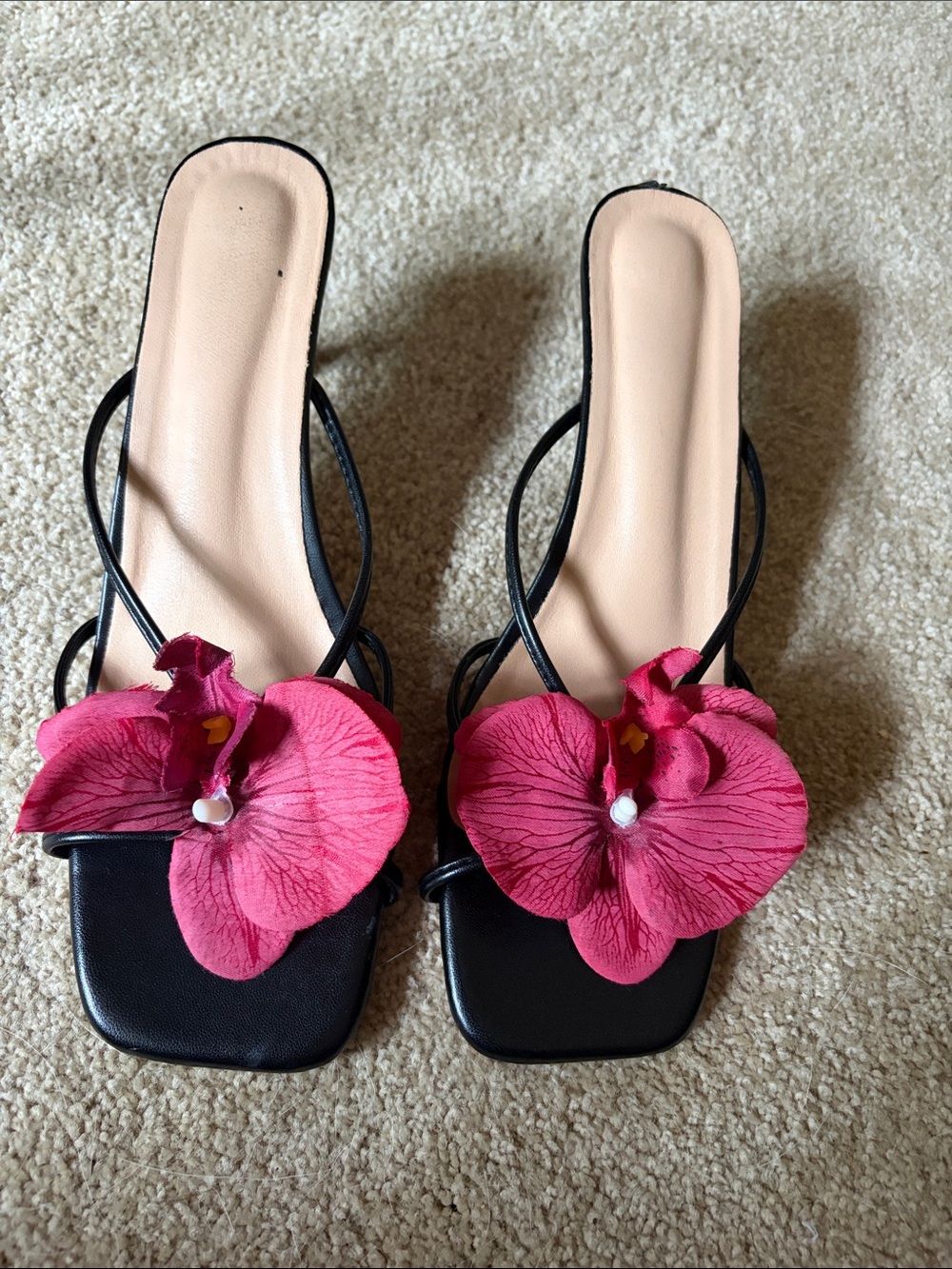 Black floral heels